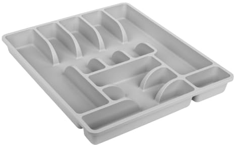 Engelland 1 x Besteckkasten Besteckkorb mit 9 Fächern, Besteckeinsatz aus Kunststoff, BPA-frei, Farbe: Hellgrau, Maße: 45 x 39 x 5 cm
