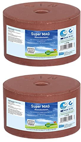 imima Mineralleckstein Pferd SuperMAG Salzleckstein Set 2 x 3kg - Salzlecksteine für Pferde, Schafe, Ziegen, Wild und Rind - Salz Leckstein Mineralstein