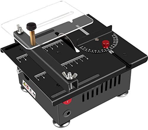 LINTAIZUO Sierra de Mesa 100W, Mini Sierra Circular de Mesa Velocidad y ángulo Profundidad de Corte Ajustable de 16 mm para Madera, con Disco de molienda de Mandril