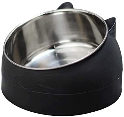 SSyang Gamelle pour chat en acier inoxydable de 400 ml - Gamelle multifonction pour animaux de compagnie - Inclinée à 15° - Pour nourriture et eau - Noir