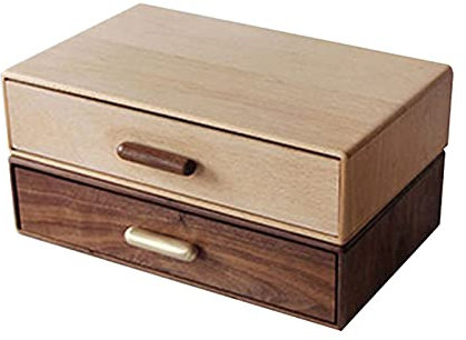 Schmuckkiste Hölzerne Schreibtisch-Organisatoren Schublade Typ Aufbewahrungsbox Stapelbare Aufbewahrungsbox mit Messinggriff Schwarz Walnuss Home Office Schubladen Organizer Container Schmuckkasten-Or