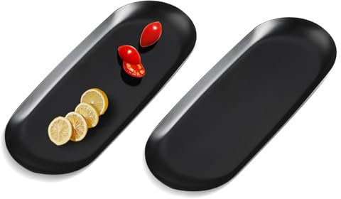 Yvttve 2 Pezzi Nero Vassoio Decorativo in Acciaio Inox, Piccolo Vassoio da portata per Dolci, Vassoio Bagno Portaoggetti per Profumi, Gioielli, Candele, Cosmetici (Nero, 23 CM 2 Pezzo)