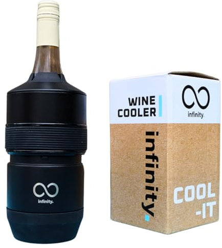 ∞ Infinity WINE COOLER | Long-Lasting Cooling | Secure and Portable | Double Vacuum Insulated Design | Adjustable Fit for Different Sized Bottles | Luxury Drinks Cooler (RAVEN BLACK)