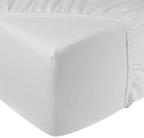 DoubleDry Flanell Spannbettlaken 140x200 cm – Spannbettlaken aus 100% Baumwolle – Öko-TEX-Zertifiziert – Weiches und atmungsaktives Bettlaken – Passend für Matratzen bis zu 28 cm (Weiß)