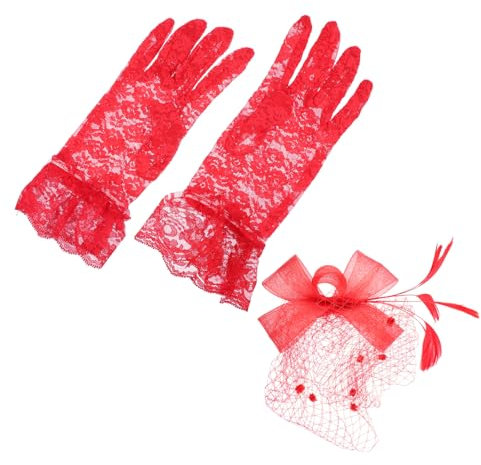 PACKOVE Schleier-Spitzen-Handschuhe weiße Spitzenhandschuhe schwarzer Hut haarschmuck haar zubehör Tiara weißes Stirnband Fascinator-Hut Bankett Faszination Hochzeit Schal