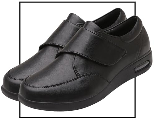 Chaussure Orthopedique Homme Femme en Cuir Âgés Soulagement De La Douleur Diabétique Pieds Enflés Chausson Fermeture Scratch (Color : Black, Size : 39 EU)