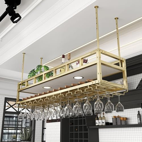 Weinregal Wand Metall Flaschenregal Schmal Bar Regal Wand Couchbar Wine Rack Barschrank Minibar Vitrine Hängend Weinschrank Mini Bar Getränkeregal Küchenregal mit Weinglashalter und Lichter ( Color :