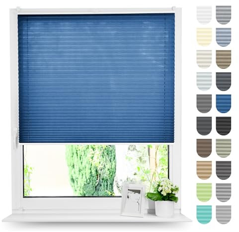 Tom'Shop Plissee Klemmfix ohne Bohren Sonnenschutz Plisseerollo Jalousie Lichtdurchlässig und Blickdicht für Fenster & Tür (Sven Blau B40cm x H150cm)