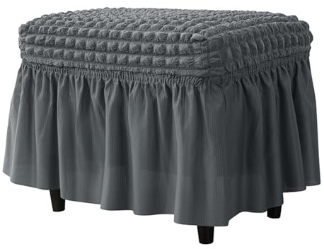 Highdi Ottomane Schonbezug Hockerbezug, Seersucker Jacquard Dicker Hocker Hussen für Fußhocker Rechteckig, Stretch Bezug Ottomane Abdeckung Überzug Hocker Protector Hockerabdeckung (Dunkelgrau)