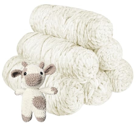YINVA Wolle Zum Häkeln 600g(6pcs×100g) Flauschige Wolle Velvet Babywolle Weiche(Milchweiß-6pcs-600g)
