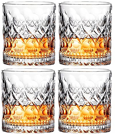 QTANZIQI Verres à Whisky (Ensemble de 2/4)-Verres écossais sculptés à l'ancienne, Verre à Whisky en Cristal façonné (Ensemble de 4 Tasses)