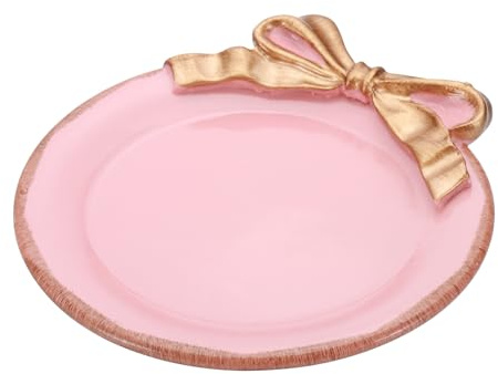 PATIKIL Vassoio Decorativo Vintage Vassoio per Asciugamani, Vassoio Portaoggetti Piatto Frutta Organizzatore Cosmetici Design Retrò Fiocco Tondo Piatto Resina per Decorazione Stanza, Rosa