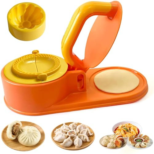3 In 1 Dumpling Maker Kitchen Empanada Maker Press Mold Manual Baking Pastry Dumpling Skin Wrapper Mould for Empanada, Ravioli, Pierogi, Hand Pie Pot Stickers, Jamaican Beef Patties (Light Orange)