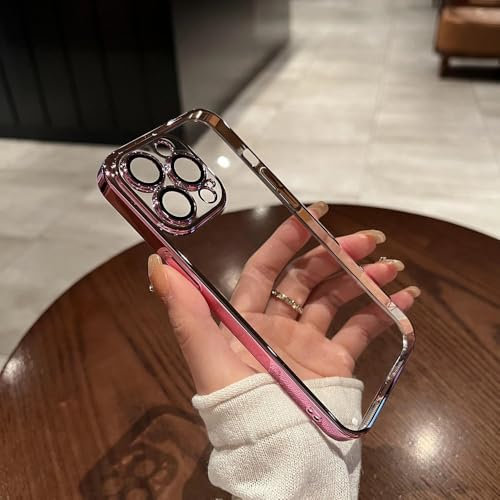 MYSXSWHL Custodia in silicone trasparente per iPhone 16 15 14 13 12 11 Pro Max Plus X XR XS Mini Custodia protettiva per obiettivo Cover posteriore, rosa, per iPhone 13 Mini