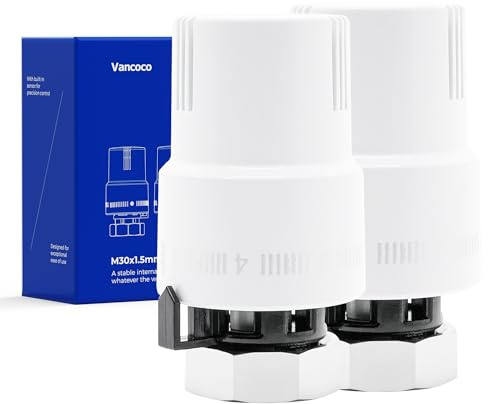 VANCOCO 2 unidades M30 × 1,5 mm cabeza termostática para radiadores, válvula termostática radiador, blanco brillante, con sensor líquido y función anticongelante