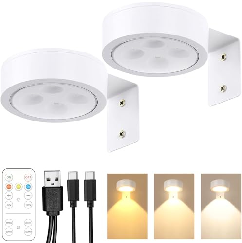GZWY Bild Licht mit Fernbedienung, Bildbeleuchtung Kabellos, LED Wandleuchte Innen, Dart Beleuchtung, Wiederaufladbare LED Wandlampe mit 3 Farbtemperaturen, Wandlampe Akku mit Timer (Weiß)