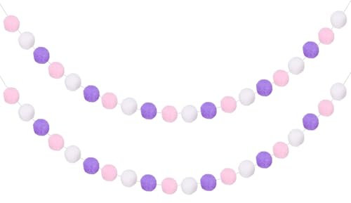 QUARKZMAN 4pcs Guirnalda De Pompones 6.6 Pies 30 Bolas Blanco Rosa Morado