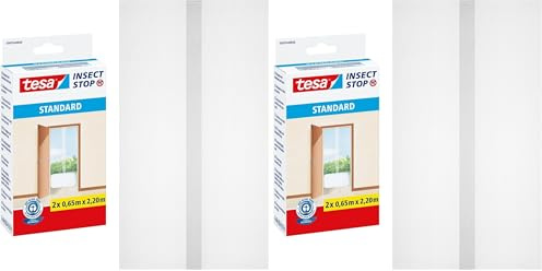 tesa Insect Stop STANDARD Fliegengitter für Türen - 2-tlg Insektenschutz Tür mit Klettband - Fliegen Netz ohne Bohren - Weiß, 2 x 65 cm x 220 cm (Packung mit 2)