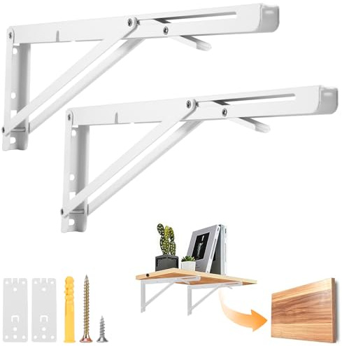 Klappkonsole Schwerlast 400MM, 2 Stück Edelstahl Klappbarer Schwerlast Regalträger Klappbar für DIY Halterung Klapptisch Haus Küche Büro Grill, Max 70kg (Weiß)