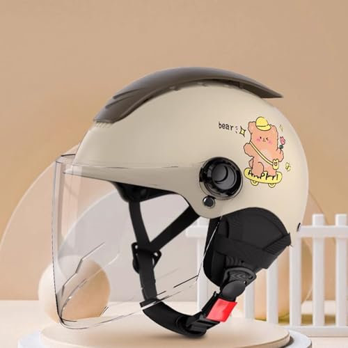 QJWMatic Kinder-Motorradhelm, offener Helm mit Visier, ECE-geprüfter Halbhelm, Mopedhelm, Jungen und Mädchen, Jethelm für Roller, Moped, ATV, Straße E,45-55CM