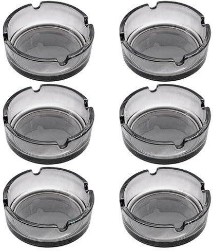 6 X Posacenere da Tavolo in Vetro Grigio Trasparente, Posacenere Rotondo in Vetro Massiccio, Impilabili - Per Interni Ed Esterni, Diametro 10,5 cm, Con 4 Fessure