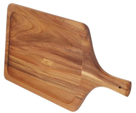 LABRIMP Planche à Découper Bois Planche à Pizza Ronde avec Poignée Assiette à Snacks pour Cuisine