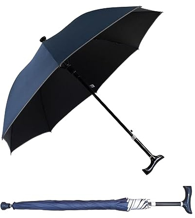 dvnFWKc Ombrello Bastone, Bastone da Passeggio Regolabile con Ombrello, ausilio for la deambulazione Leggero, Antiscivolo e Resistente all'Usura, Ottimo Regalo for Il Compleanno.(Blue)