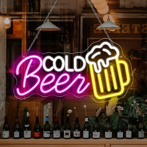inShareplus Leuchtschild für Bar Bier, LED-Neonschild, dimmbar, USB, für Wand, Haus, Pub, Club, Party, Geschenk