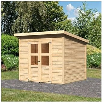 Karibu Abri de Jardin Bois Massif 5,2m² Merseburg 5 | Structure Épicéa Nordique avec Embase Autoclave | Toiture Plate, Double Porte Semi-Vitrée, Loquet Sécurité