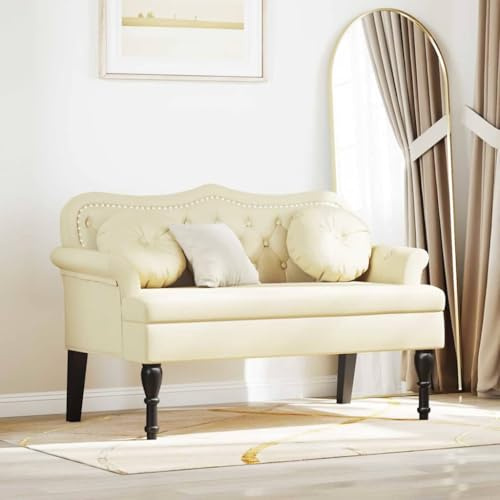 Canditree Sitzbank Chesterfield Bank mit Lehne, Gepolsterte Bank aus Kunstleder mit Kissen für Wohnzimmer Schlafzimmer (Creme)