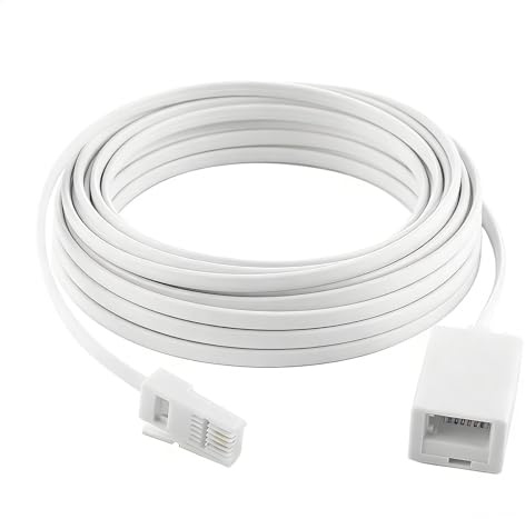 ZESHGON BT Telephone Extension Cable 10M, Male to Female 6-Pin Straight Through Telephone Extension Cable, Phone Line Cord UK Landline Fax and Modem Home and Office(White)