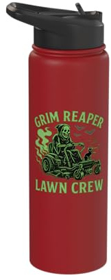 Grim Reaper Riding Lawn Mower Halloween Lawn Care Stainless Steel Insulated Water Bottle
