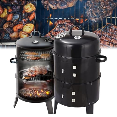 Gril portatif multifonctionnel en acier, barbecue et gril trois-en-un en acier, conception verticale sans fumée, adapté aux réunions de famille en plein air.(A)