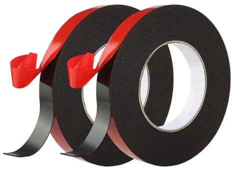 QLHNGUZ Thin Double Sided Tape 2 Rolls Waterproof Heavy Duty Strong Foam Mounting Tape - Low Temperature Operation, 1mm Thick, For Offices, Home, Automotive, Panel Mounting Decoration 10m