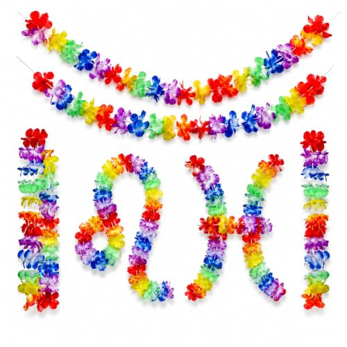 4 Pack 12 m Multicolour Hawaiian Flower Lei Garland Decorations