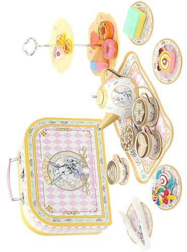Kaeltsyn Kitchen Play Collection for Kids in Strong Tin Storage Case with Carrying Handle Pretend Cooking Dolls