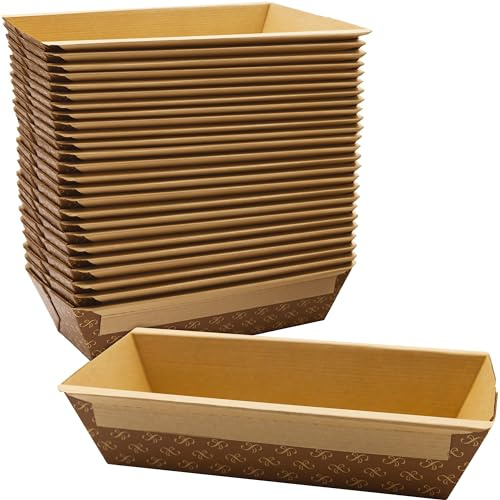 Chef-Grade Elegant 1Lb Paper Loaf Pans 25 Pk. Best Disposable Bakeable Kraft Pan Supply for Baking Bread, Small Meatloaf, Lemon Bundt Cake, Sweets for Holiday Gifts, Bake Sales or Fundraiser.