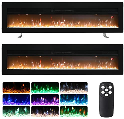 INMOZATA 152cm Electric Fire Recessed Wall Mounted Freestanding Electric Fireplace with Realistic LED Flame Effect, Adjustable Thermostat, Overheat Protection, 900W&1800W (152 cm/60 inch, Black)