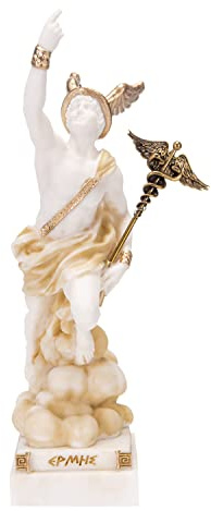 Hermes Mercury God Zeus Son Römische Statue Alabaster Goldton 24 cm