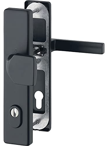 HOPPE Drückergarnitur Austin PZ - Türklinke + Türknauf und Schild RC2 mit Kernziehschutz, Aluminium schwarz matt