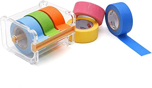 Maskenband-Set mit Spender -6 Rollen von 2.5cm x 91.4cm buntes Regenbogen-Kunstband, verwendet für Dekoration, Produktion und einfaches Maskieren