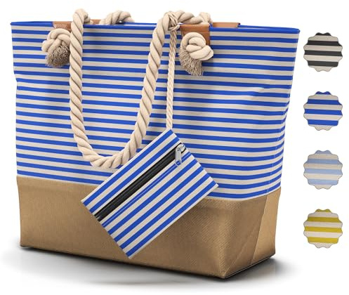 furora HOLIDAY Borsa Mare Grande XL, Donna + Uomo: con cerniera e 2 tasche interne (per costumi da bagno bagnati e oggetti di valore) maniglia comoda, leggera, grande | Borsa Spiaggia