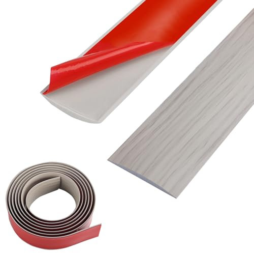 Lifuncren 2m PVC Floor Transition Strip, Self Adhesive Door Threshold Strip, Laminate Floor Cover Strips, Carpet Door Divider Strip, Flat Laminate Flooring Edge Trim Strip (5cm,Grey Wood Grain)