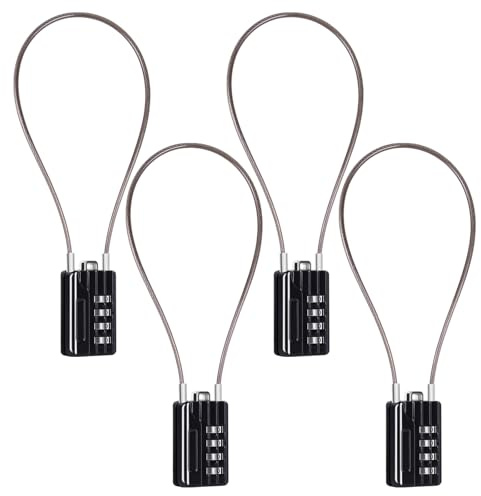SEPOX® 4 st återställningsbart kombinationshänglås, 30 mm 1-3/16 tum bredd kropp med extrem lång kabel, 4-siffrigt kabellås för resväska, resväska, gymskåp, arkivskåp, paket med 4 svart 30 cm kabel