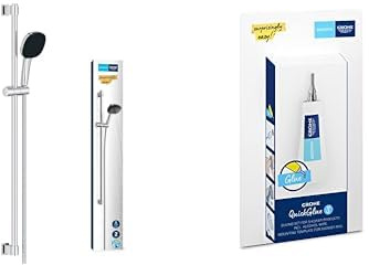 Grohe Vitalio 110 - Brausestangenset wassersparend ~8l/min + Kleber (2 Strahlarten, Brausestange 90cm, Kleben oder Bohren), eckig, chrom
