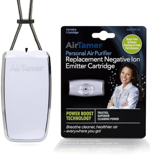 AirTamer A320W Purificador de aire personal recargable con cartucho de recambio ionizador negativo - Juego de tecnología iónica avanzada - Portátil y de llevar puesto - Blanco