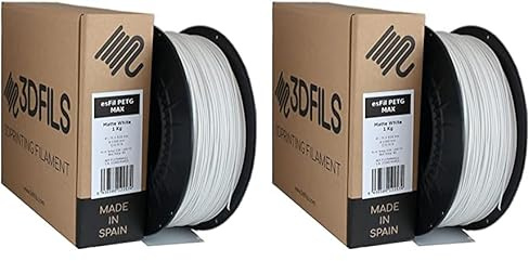 3DFILS - Filamento PETG Blanco Mate para impresión 3D (1,75 mm / 1 Kg, Blanco Mate) (Paquete de 2)