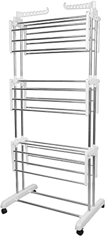 HUOLE Etendoir à Linge, Etendage à Linge - Matériau: Tubes en Acier Inoxydable - Charge maximale: 3 kg par Barre de Support - avec des Ailes et Une Barre supérieure étendue-72 * 64 * 170cm (Blanc)