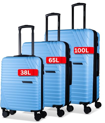 Cocoono Koffer Set 77cm, 68cm, Handgepäck Koffer in einem Set, robuste Reisekoffer mit sanften Rollen & TSA Schloss, Reisekoffer, Trolley (blau)