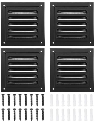 PATIKIL 4x4 Grondaia A Ventaglio In Alluminio 4Pc Presa D'Aria Esterna Parete Vents Quadrati Soffitto Griglia A Scomparsa HVAC Con Per Soffitta Casa Garage Soffitto Nero